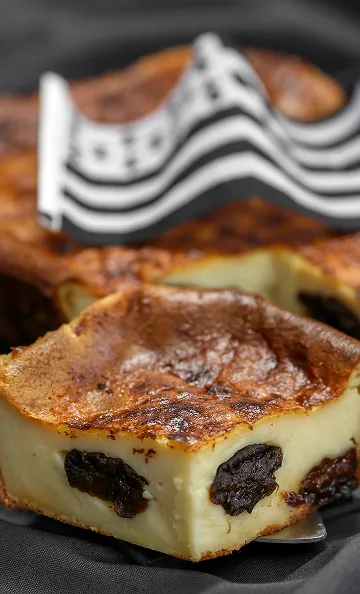 Gâteau breton moelleux aux pruneaux avec drapeau breton en arrière-plan à Toulouse en Haute-Garonne 31